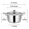 Stainless Steel 5QT Stock Pot with Tempered Glass Lid and Double Handles